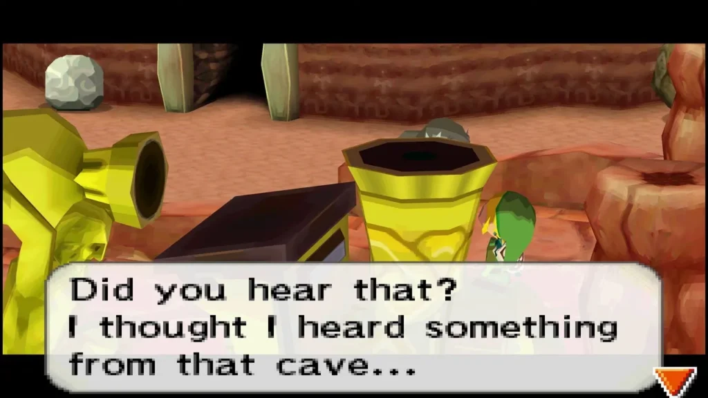 Goron by the Fire Realm cave entrance telling Link he heard something from the cave Goron by the Fire Realm cave entrance telling Link he heard something from the cave