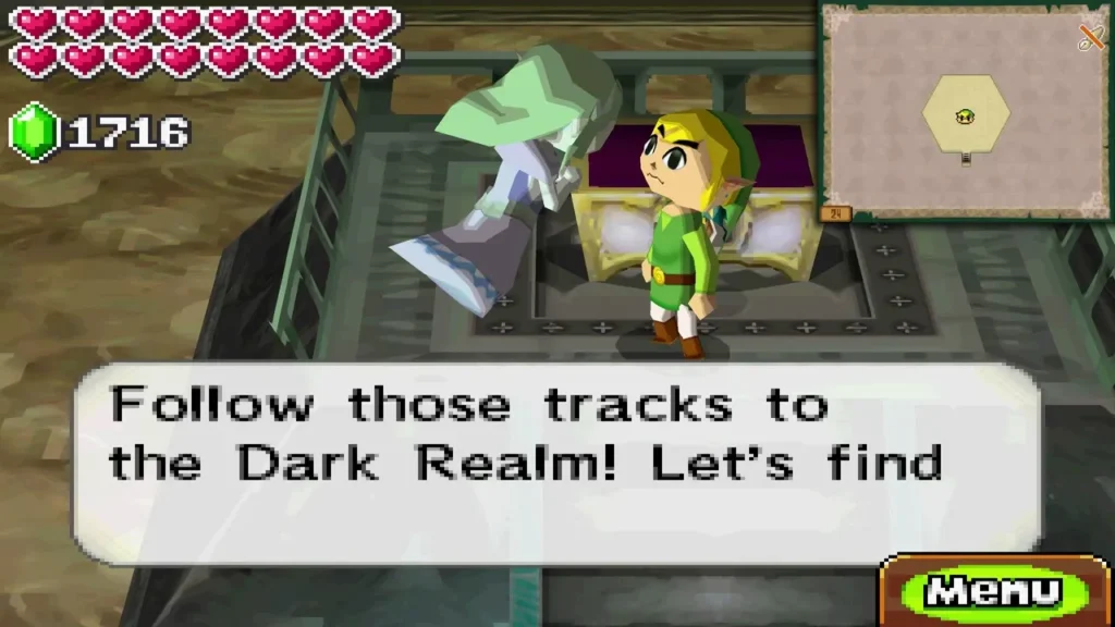 Zelda telling Link to follow the tracks to the Dark Realm Zelda telling Link to follow the tracks to the Dark Realm