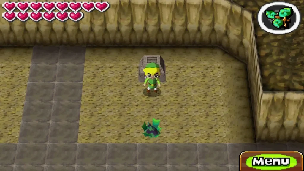 Link walking through a sandy stone cave maze in the Fire Realm Link walking through a sandy stone cave maze in the Fire Realm