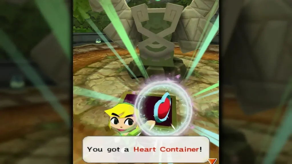 Link receiving a Heart Container after the Forest Temple boss Link receiving a Heart Container after the Forest Temple boss