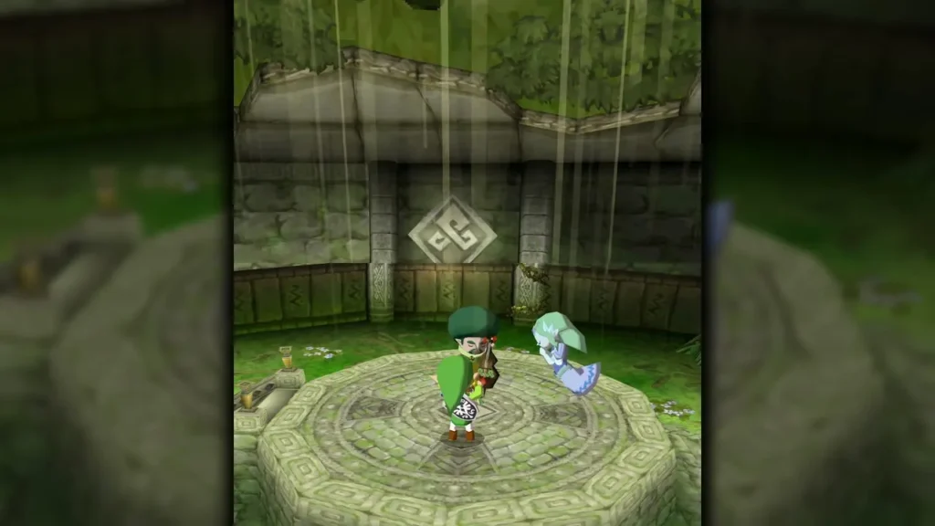 Link and Gage performing the Lokomo duet on the stone circle with light rays rising Link and Gage performing the Lokomo duet on the stone circle with light rays rising