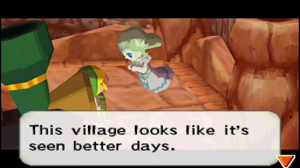 Zelda speaking to Link in Goron Village about the village having seen better days Zelda speaking to Link in Goron Village about the village having seen better days