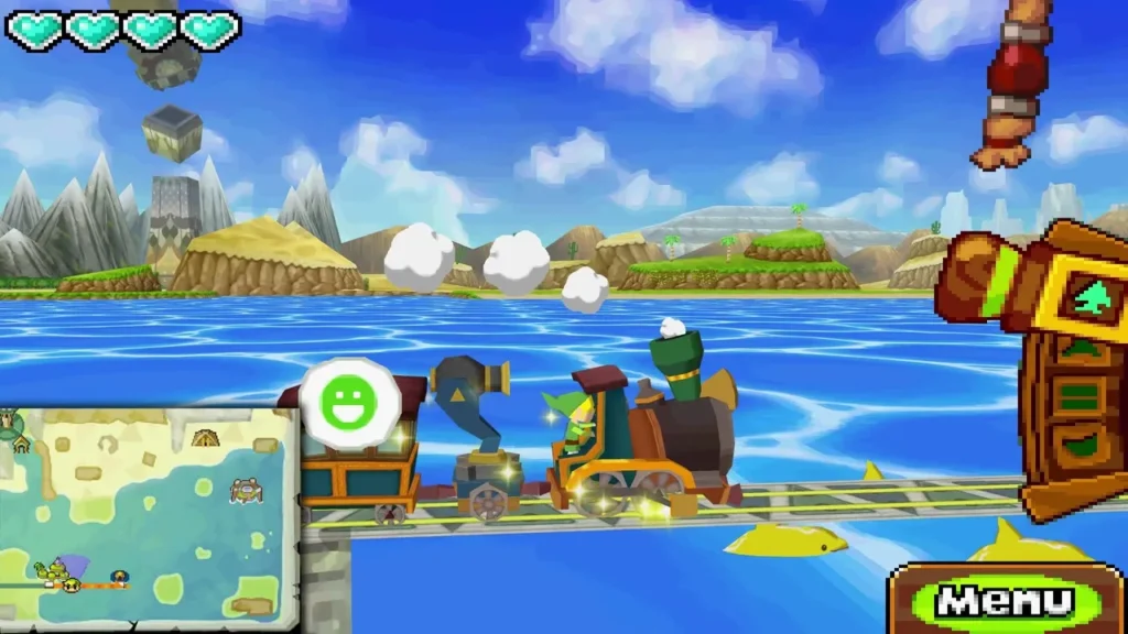 Spirit Train crossing a bright blue sea toward rocky shores in the Ocean Realm Spirit Train crossing a bright blue sea toward rocky shores in the Ocean Realm