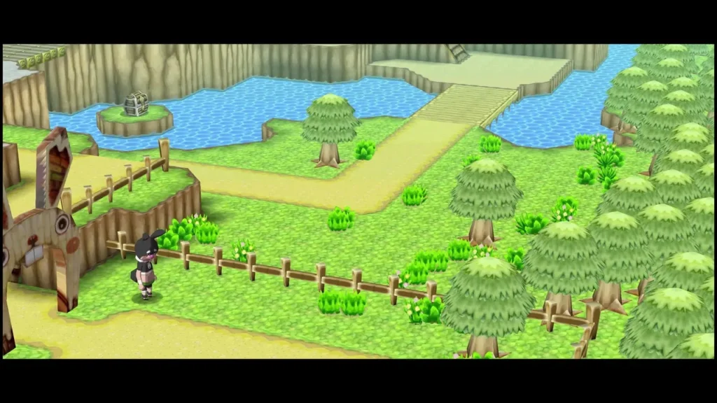 Grassy path beside a wooden fence and a pond in Rabbitland Rescue Grassy path beside a wooden fence and a pond in Rabbitland Rescue