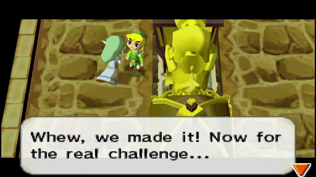Zelda and Link beside the golden train inside the Sand Temple Zelda and Link beside the golden train inside the Sand Temple