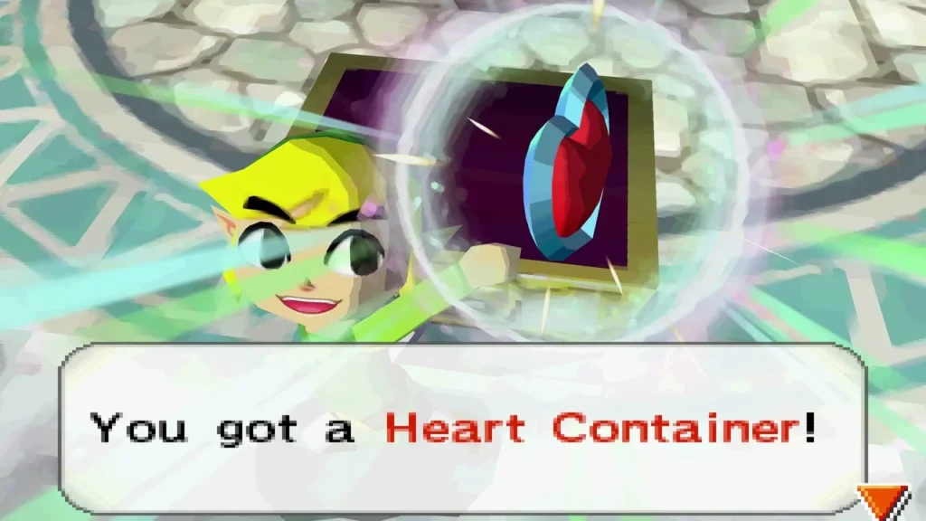 Link receiving a Heart Container in the Snow Temple treasure room Link receiving a Heart Container in the Snow Temple treasure room