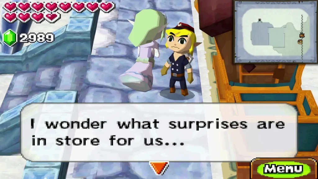 Zelda and Link talking on an icy street in the Snow Realm Zelda and Link talking on an icy street in the Snow Realm