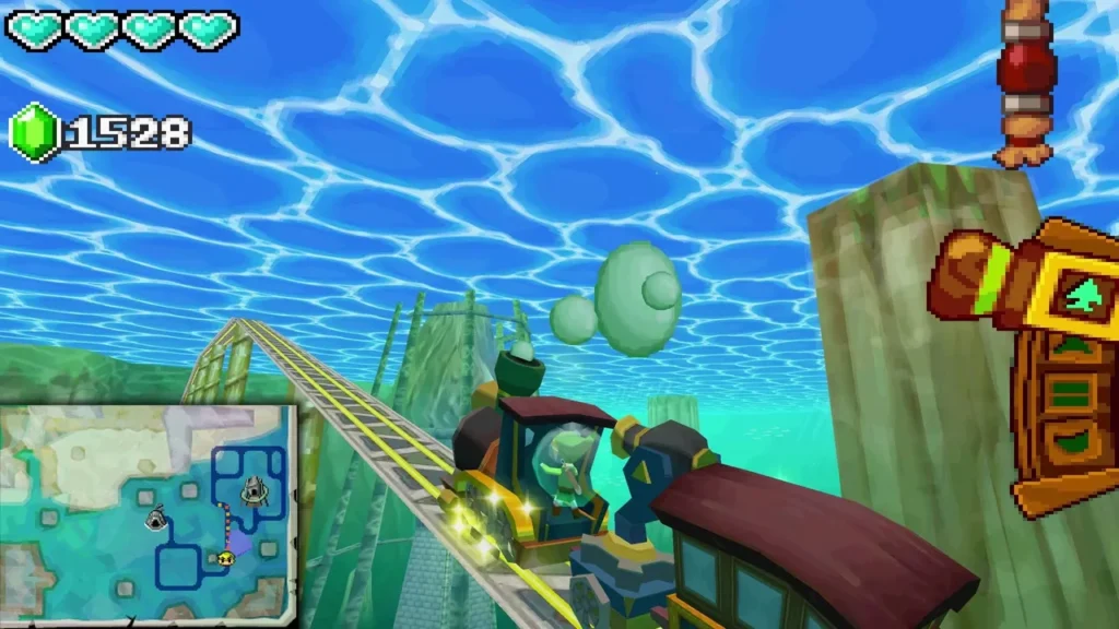Spirit Train on undersea tracks beneath the sea with glowing water above Spirit Train on undersea tracks beneath the sea with glowing water above