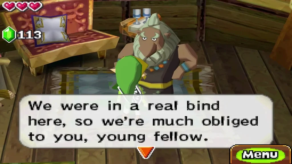 Whittleton chief speaking to Link in his house, standing on the rug Whittleton chief speaking to Link in his house, standing on the rug