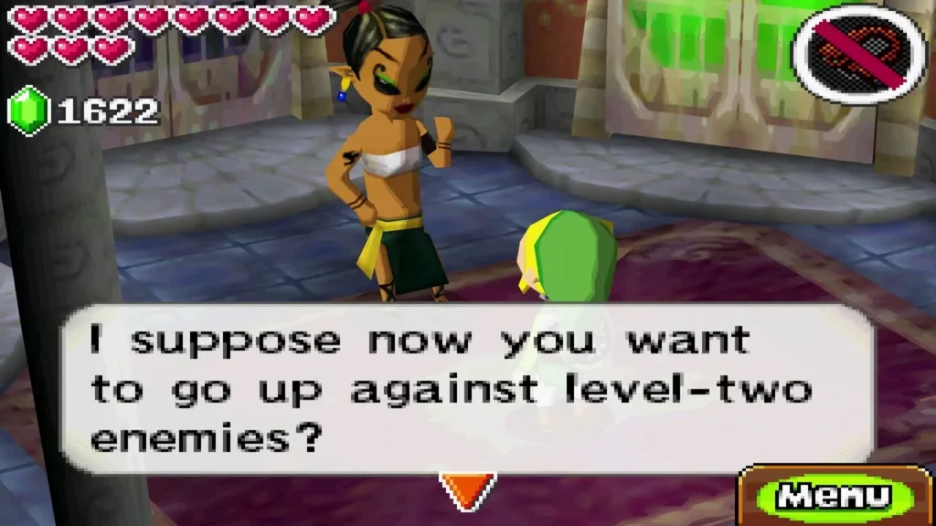 Arena attendant asking Link if he wants to face level-two enemies