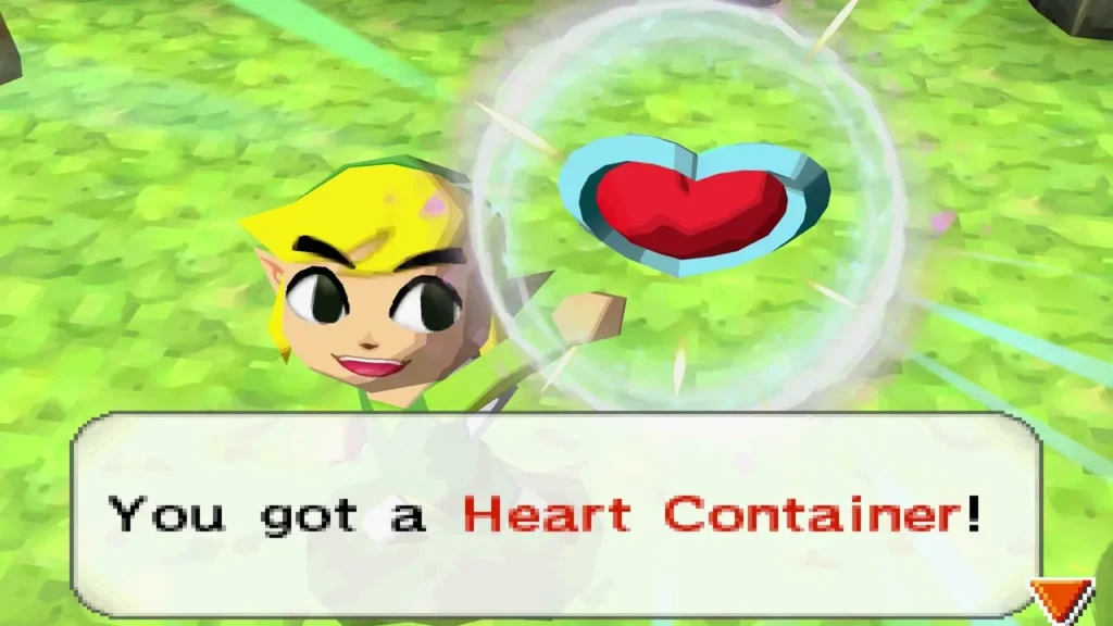 Link holding up a Heart Container won at the Pirate Hideout
