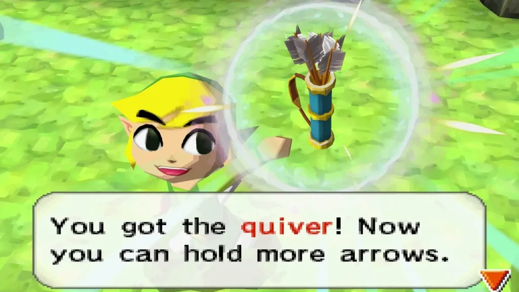 Link holding up the Quiver, which lets him carry more arrows