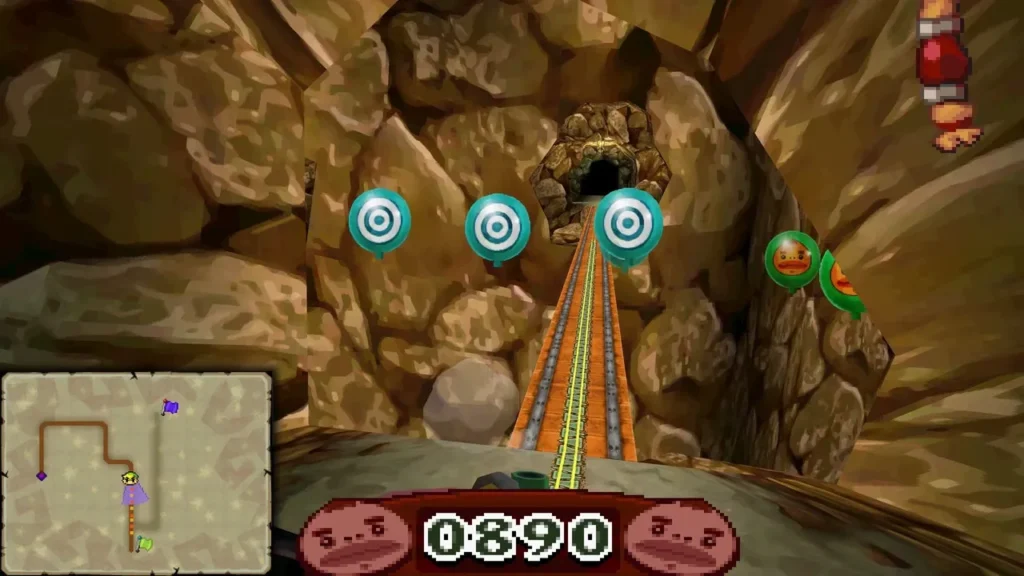 Bullseye and Goron-faced targets lined along the mine track in the Goron Target Range