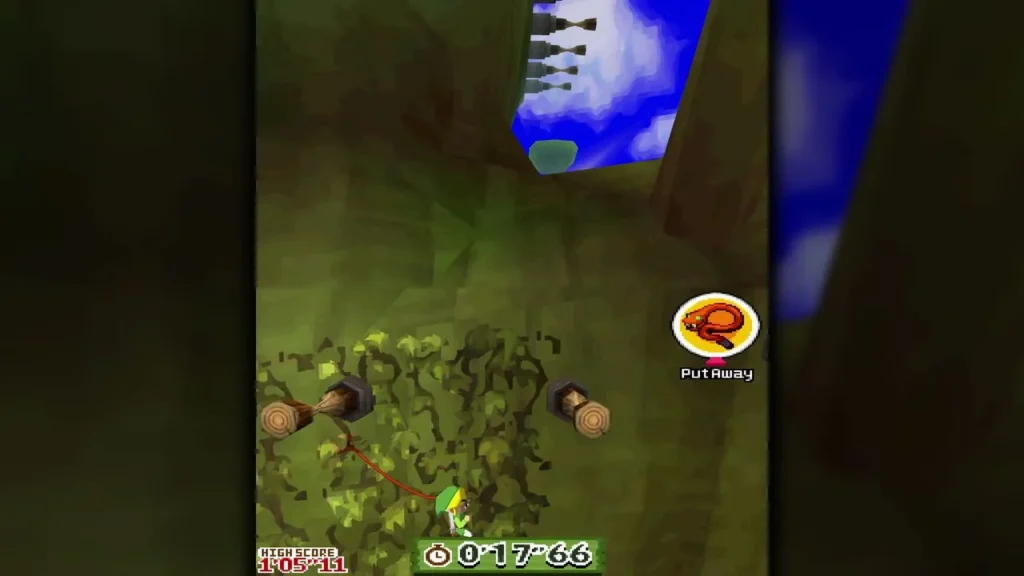 Link swinging the Whip through thorn trees during a timed whip race