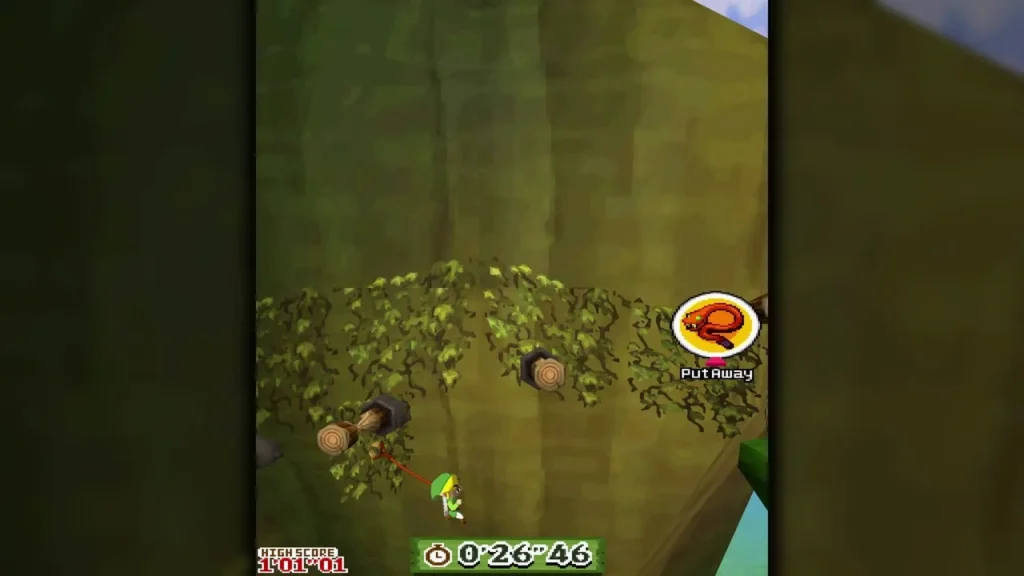 Link whipping across a thorn-vine section during a timed whip race run