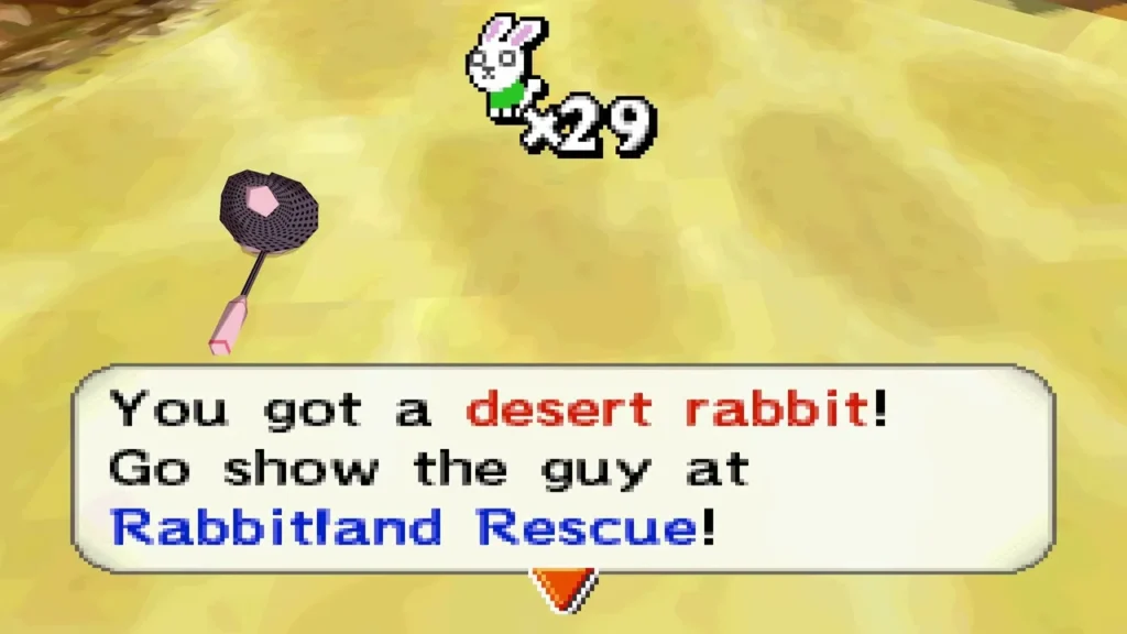 You got a desert rabbit! message after a catch on the open sand of the Sand Realm You got a desert rabbit! message after a catch on the open sand of the Sand Realm