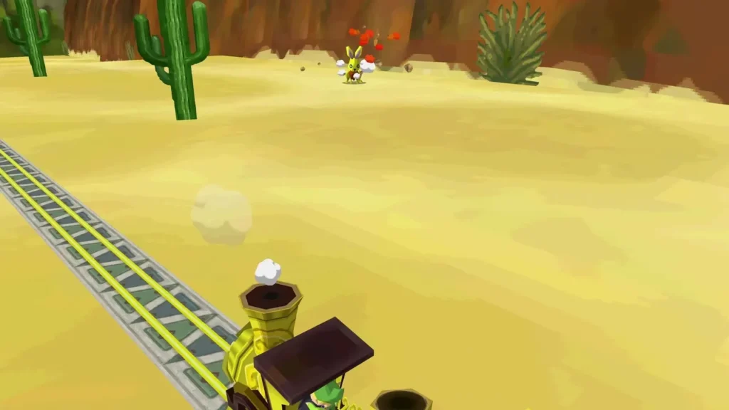 A rabbit hops among cacti beside the rails as the train passes A rabbit hops among cacti beside the rails as the train passes