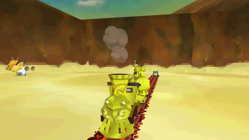 A rabbit scrambles across a sandy canyon floor beside the rails A rabbit scrambles across a sandy canyon floor beside the rails
