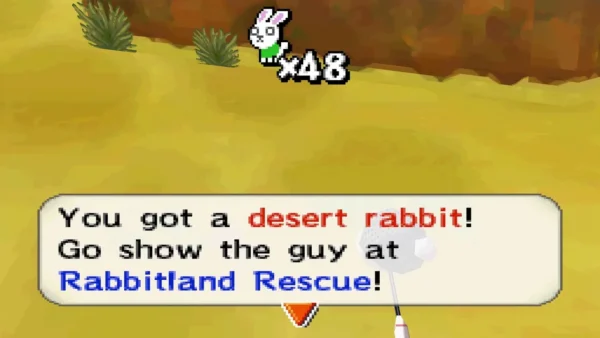You got a desert rabbit! message on sand with spiky desert plants and a rock wall behind You got a desert rabbit! message on sand with spiky desert plants and a rock wall behind