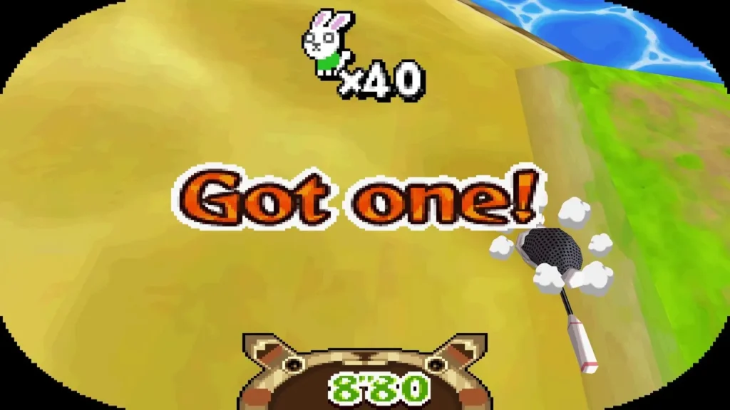 The "Got one!" banner on the Sand Realm dunes after netting a desert rabbit The "Got one!" banner on the Sand Realm dunes after netting a desert rabbit