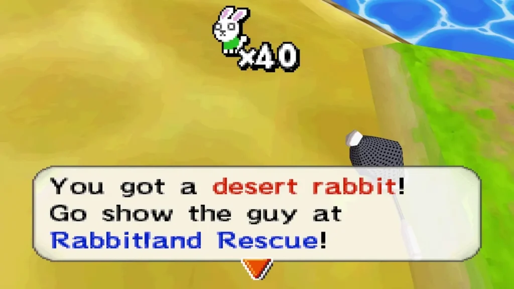 The "You got a desert rabbit!" message, telling Link to show the guy at Rabbitland Rescue The "You got a desert rabbit!" message, telling Link to show the guy at Rabbitland Rescue