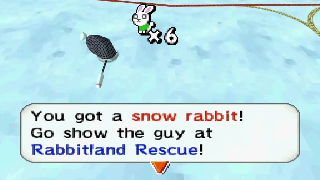 The "You got a snow rabbit!" message, telling Link to show the catch at Rabbitland Rescue The "You got a snow rabbit!" message, telling Link to show the catch at Rabbitland Rescue