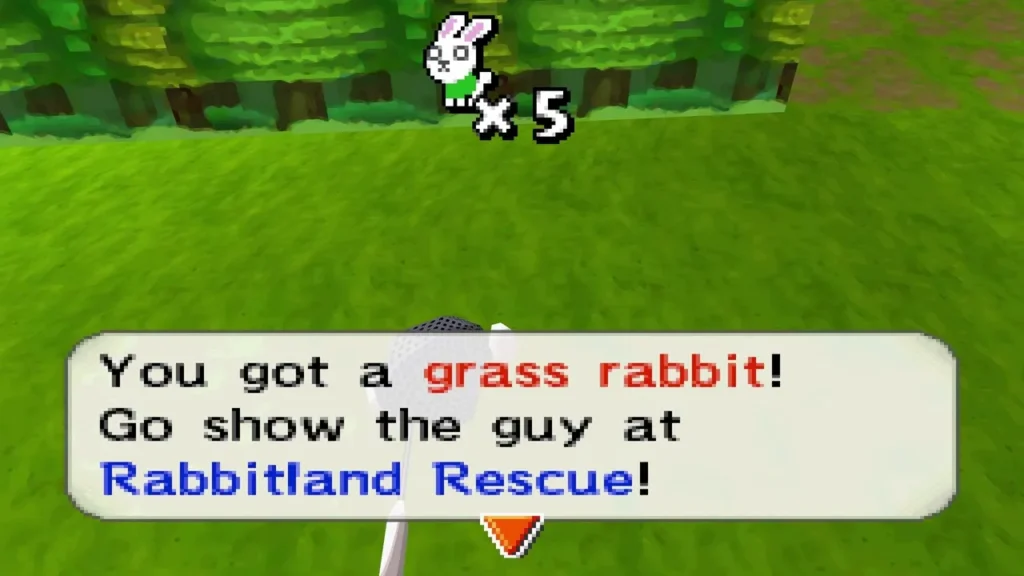 Caught a grass rabbit beside the forest edge, with the Rabbitland Rescue message box Caught a grass rabbit beside the forest edge, with the Rabbitland Rescue message box