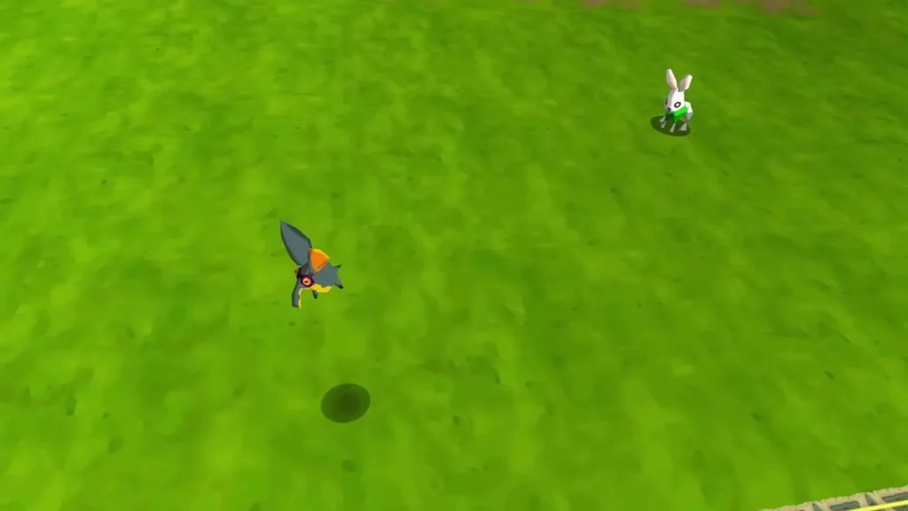 Grass rabbit standing on open grassland with a Keese flying nearby Grass rabbit standing on open grassland with a Keese flying nearby