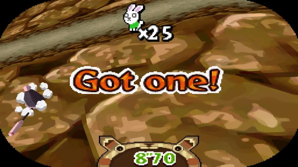 The "Got one!" banner in the Fire Realm after netting a mountain rabbit The "Got one!" banner in the Fire Realm after netting a mountain rabbit
