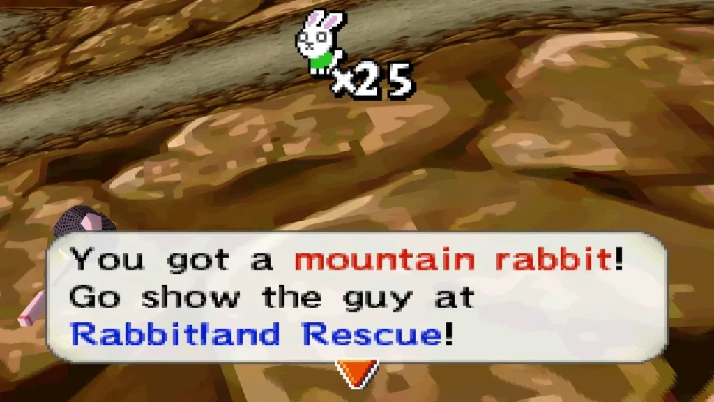 The "You got a mountain rabbit!" message, telling Link to show the guy at Rabbitland Rescue The "You got a mountain rabbit!" message, telling Link to show the guy at Rabbitland Rescue