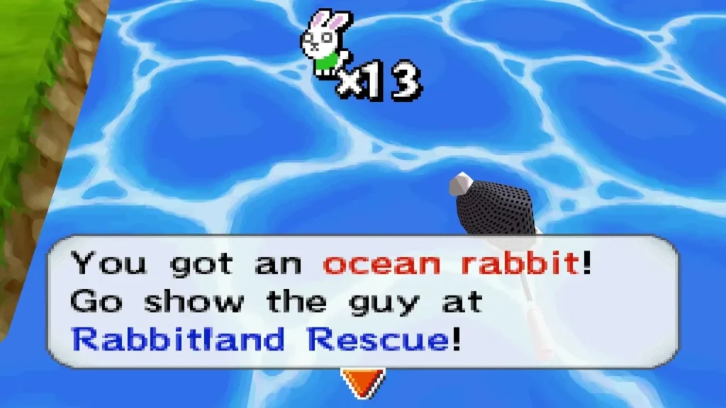 A box reads You got an ocean rabbit! over open sea water A box reads You got an ocean rabbit! over open sea water