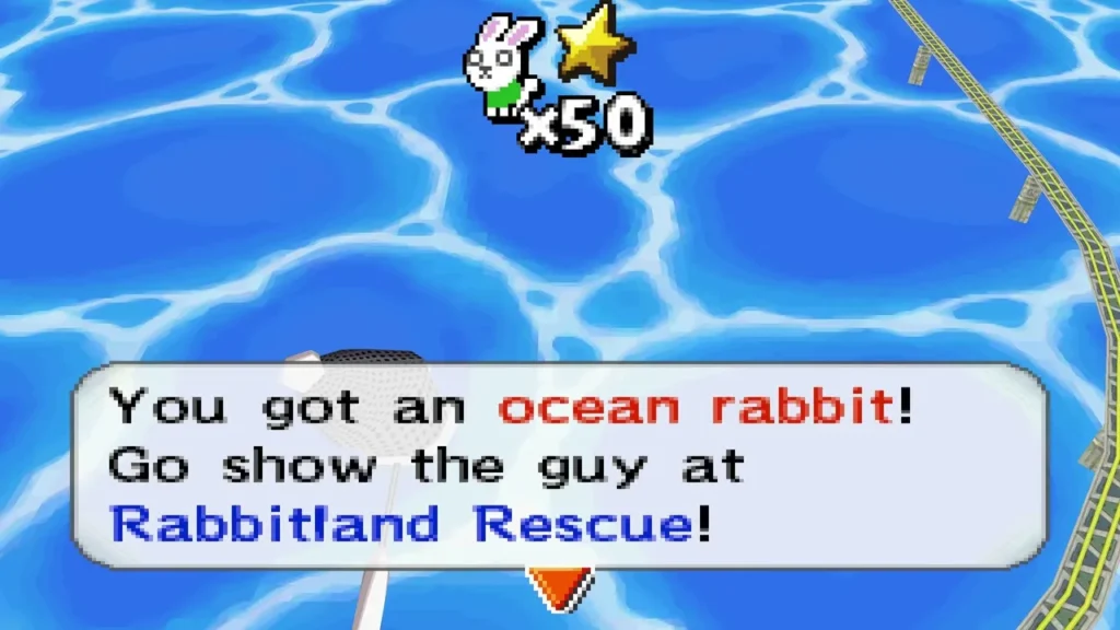 A box reads You got an ocean rabbit! over open sea water A box reads You got an ocean rabbit! over open sea water