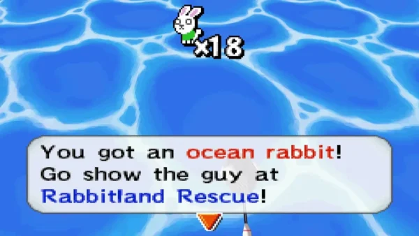 A box reads You got an ocean rabbit! over open sea water A box reads You got an ocean rabbit! over open sea water