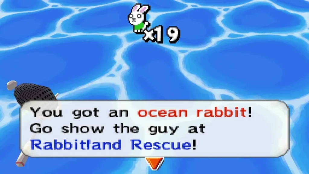A box reads You got an ocean rabbit! over open sea water A box reads You got an ocean rabbit! over open sea water