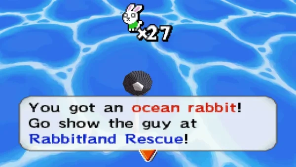A box reads You got an ocean rabbit! over open sea water A box reads You got an ocean rabbit! over open sea water
