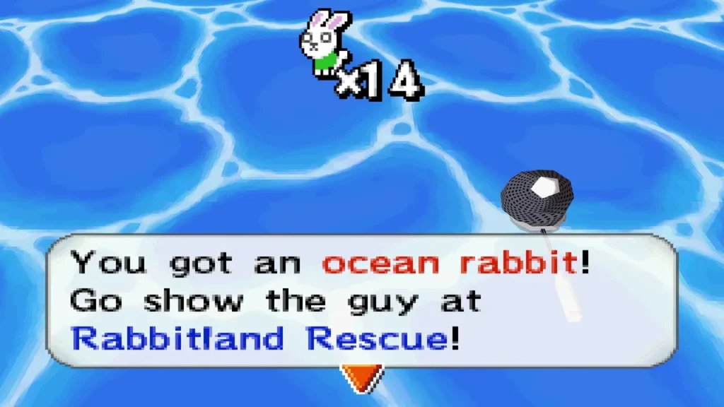 The "You got an ocean rabbit!" message, telling Link to show the guy at Rabbitland Rescue The "You got an ocean rabbit!" message, telling Link to show the guy at Rabbitland Rescue
