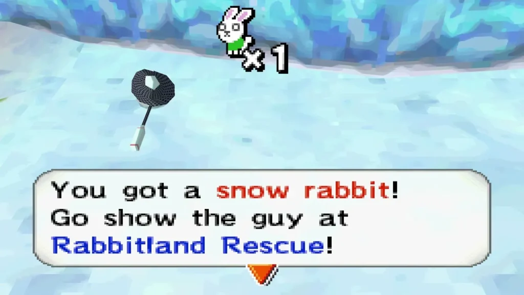 Message box announcing a snow rabbit caught on the icy snowfield Message box announcing a snow rabbit caught on the icy snowfield