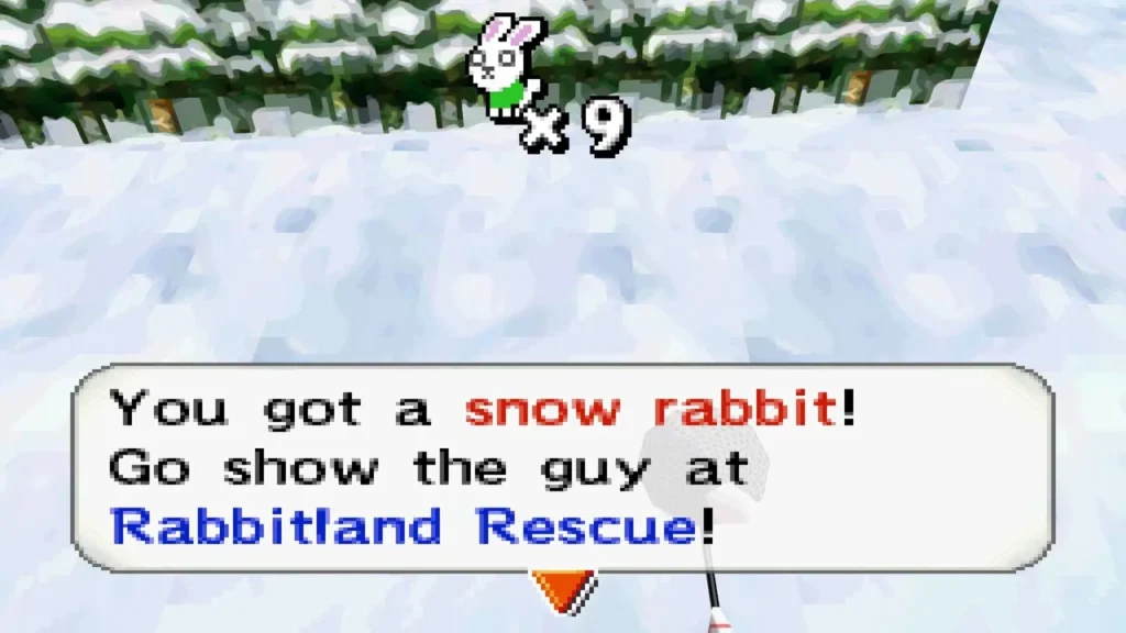 Message box announcing a snow rabbit caught at the edge of a conifer forest Message box announcing a snow rabbit caught at the edge of a conifer forest
