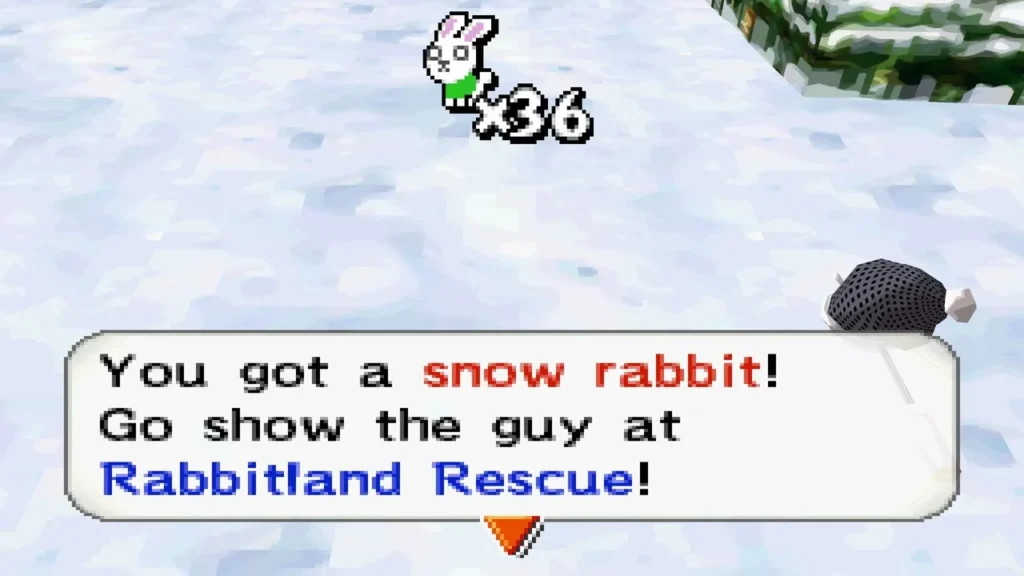 Message box announcing a snow rabbit caught in the snowfield Message box announcing a snow rabbit caught in the snowfield