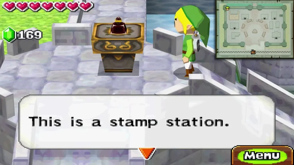 The stamp station on the Castle Town wall with the message This is a stamp station.