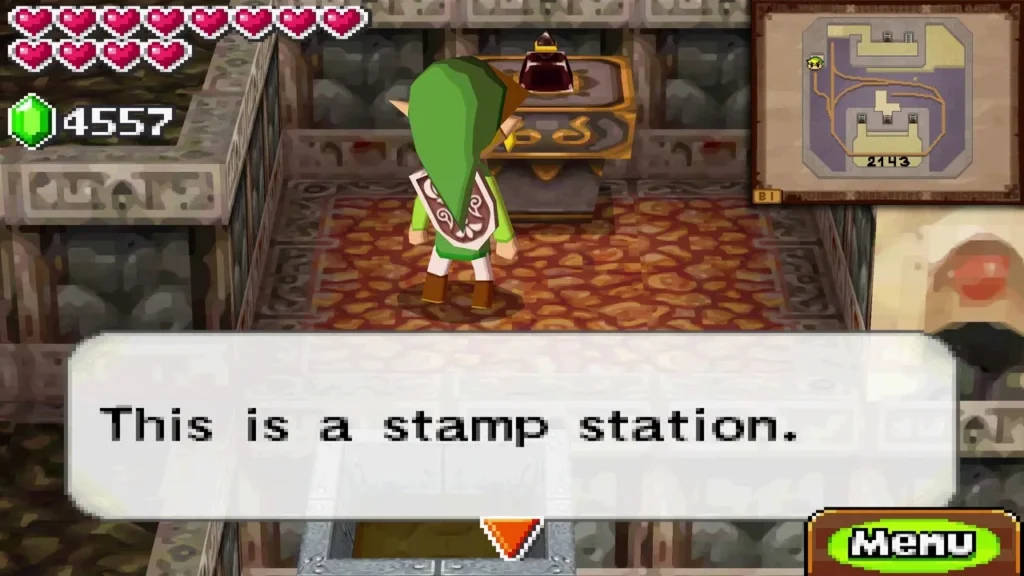 Link at the Fire Temple basement stamp station with the message This is a stamp station