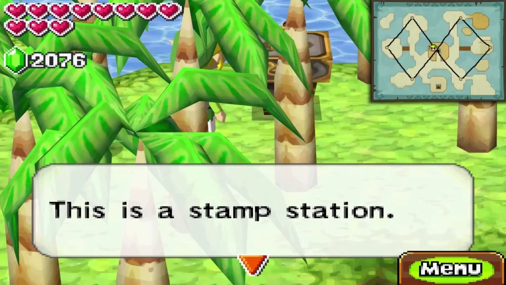 The Ocean Sanctuary stamp station behind palm trees, with the message This is a stamp station.