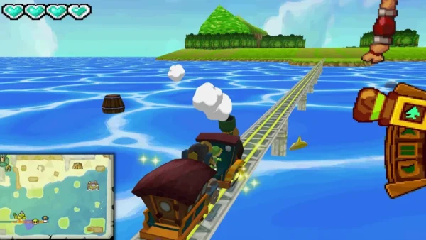 The Spirit Train running along rails across the open sea of the Ocean Realm