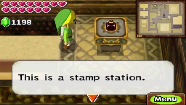 Link beside the Sand Temple stamp station, with the message box This is a stamp station