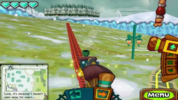 Spirit Train on a snowy red track as the Snow Realm begins