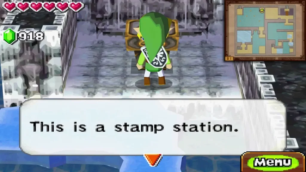 Link at the Snow Temple stamp station with the message This is a stamp station