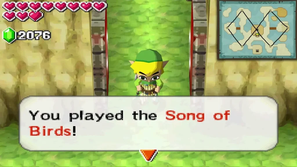 Link at the stone gate of the Ocean Sanctuary island after playing the Song of Birds