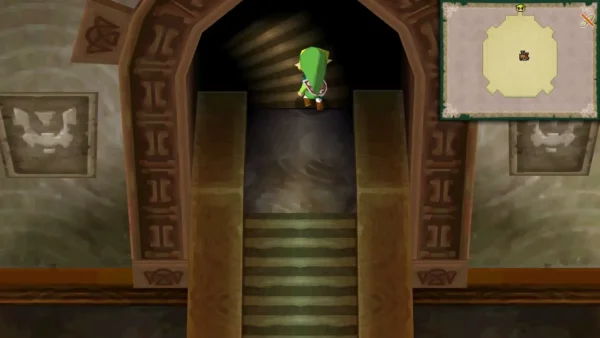 Link at the entrance of the Tower of Spirits, looking up the stairs inside