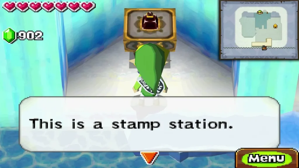 Link at the Wellspring stamp station on the icy shore with the message This is a stamp station