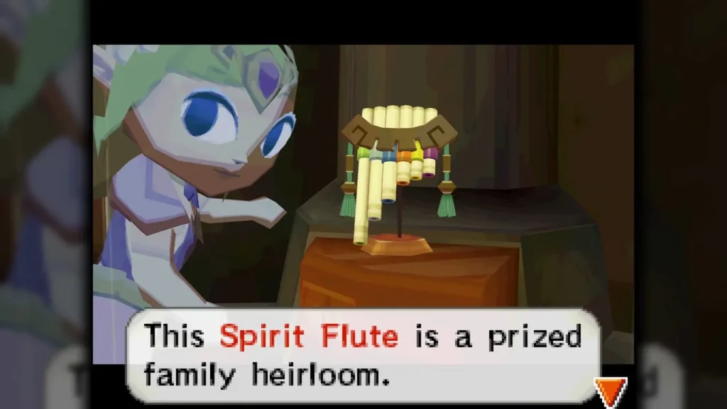 The Spirit Flute on its stand, with a message calling it a prized family heirloom The Spirit Flute on its stand, with a message calling it a prized family heirloom